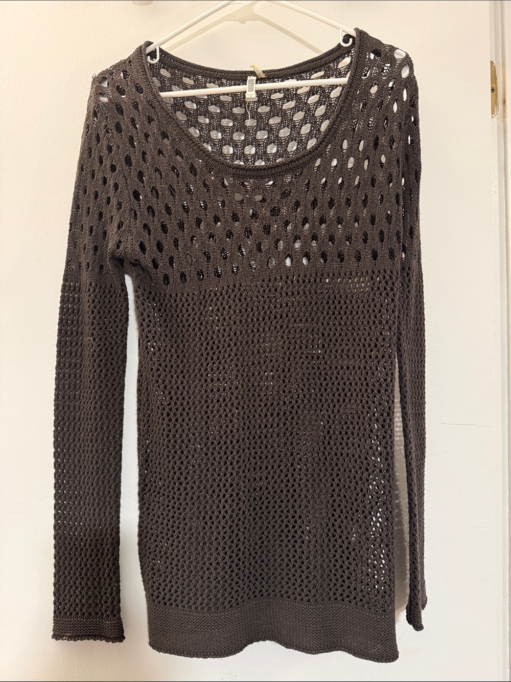 Monoreno Dark Brown Open-Weave Scoop Neck Pullover